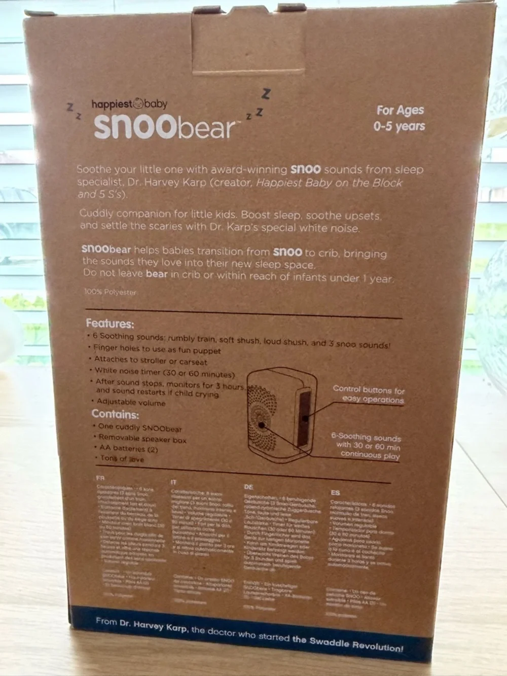 snoobear Plush Sleep White Noise Soother - Brown Teddy in Box